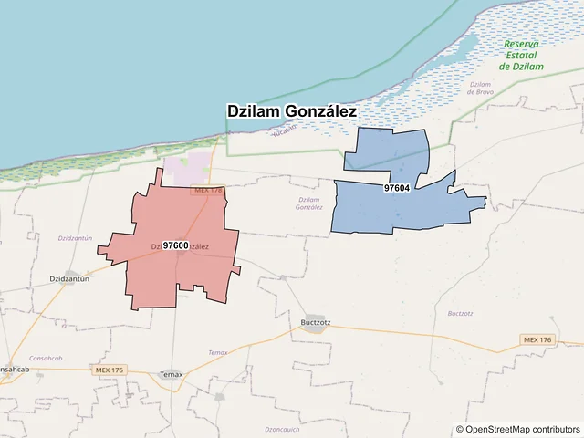 Mapa de códigos postales de Dzilam González, Yucatán