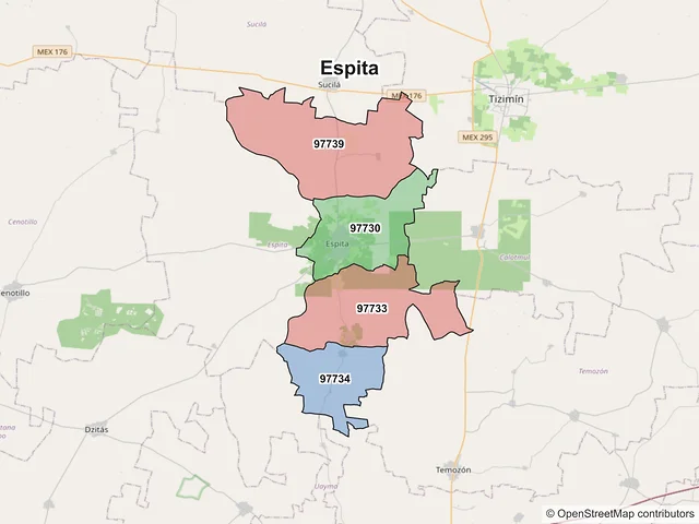 Mapa de códigos postales de Espita, Yucatán