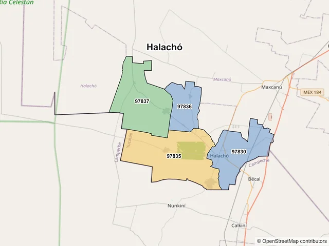 Mapa de códigos postales de Halachó, Yucatán