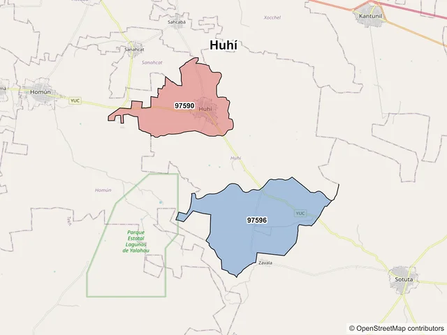 Mapa de códigos postales de Huhí, Yucatán