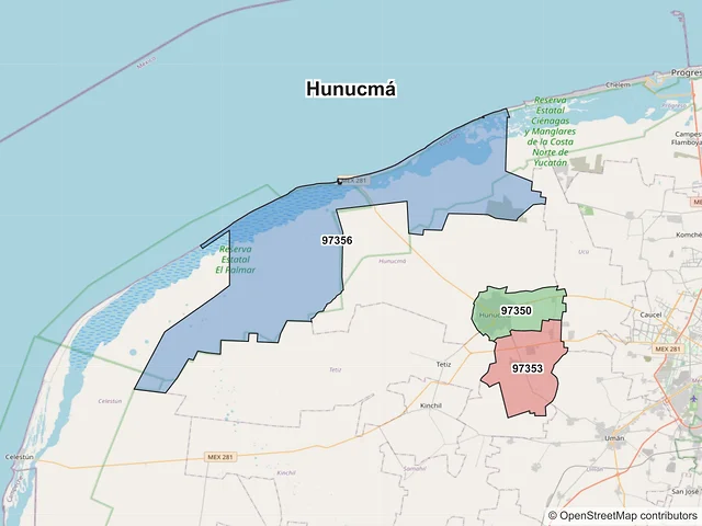 Mapa de códigos postales de Hunucmá, Yucatán