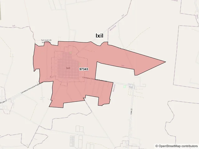 Mapa de códigos postales de Ixil, Yucatán