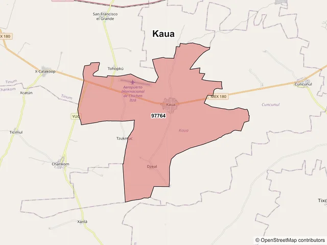 Mapa de códigos postales de Kaua, Yucatán