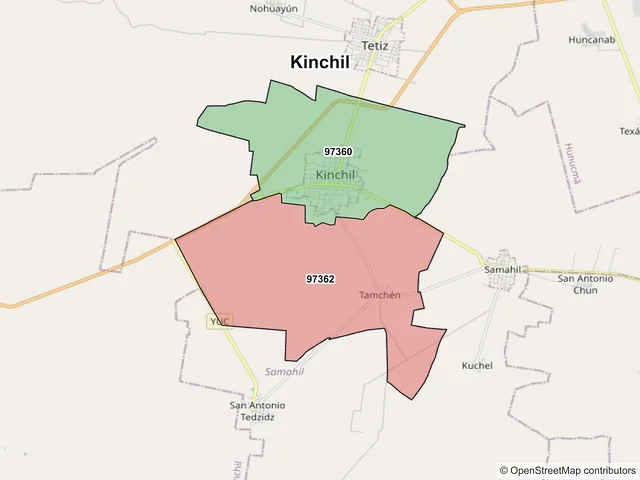 Mapa de códigos postales de Kinchil, Yucatán