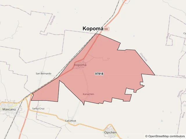 Mapa de códigos postales de Kopomá, Yucatán