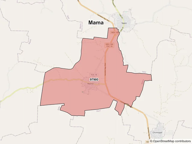 Mapa de códigos postales de Mama, Yucatán
