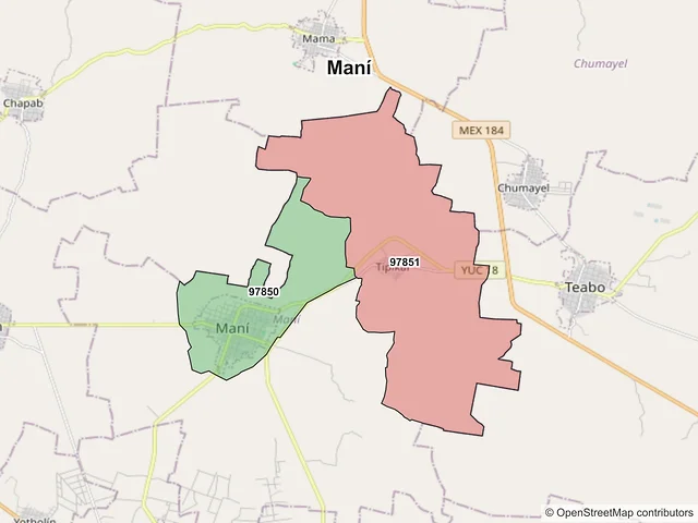 Mapa de códigos postales de Maní, Yucatán