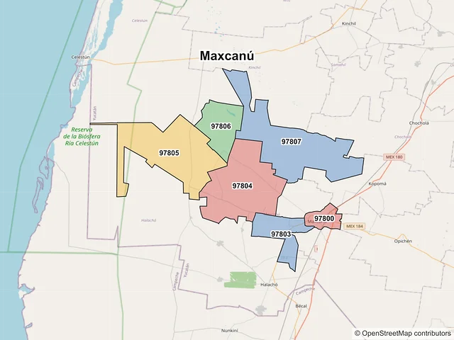 Mapa de códigos postales de Maxcanú, Yucatán