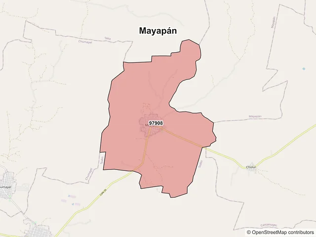 Mapa de códigos postales de Mayapán, Yucatán