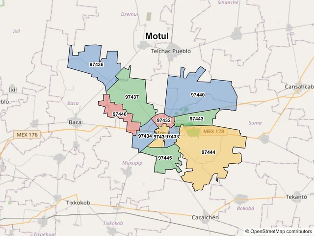 Mapa de códigos postales de Motul, Yucatán