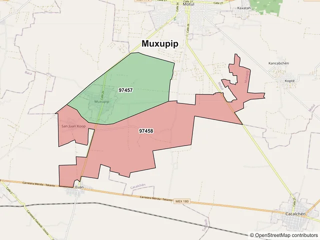 Mapa de códigos postales de Muxupip, Yucatán