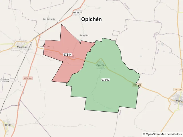 Mapa de códigos postales de Opichén, Yucatán