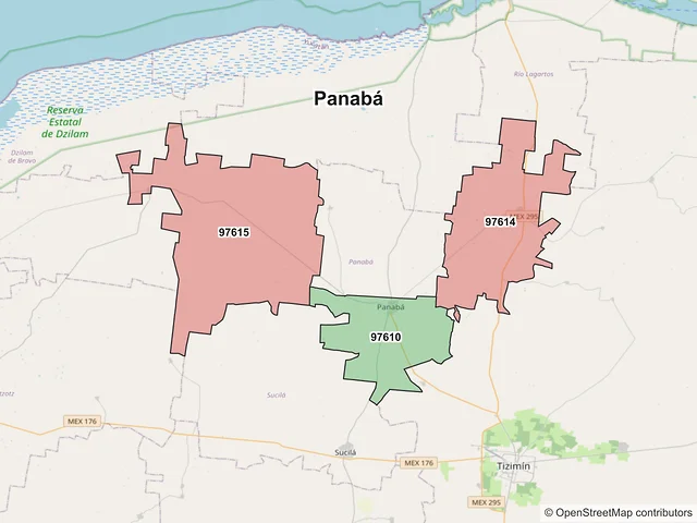 Mapa de códigos postales de Panabá, Yucatán