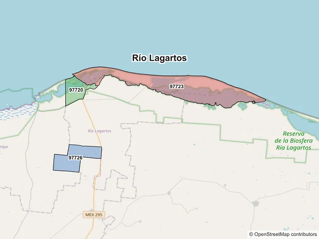 Mapa de códigos postales de Río Lagartos, Yucatán