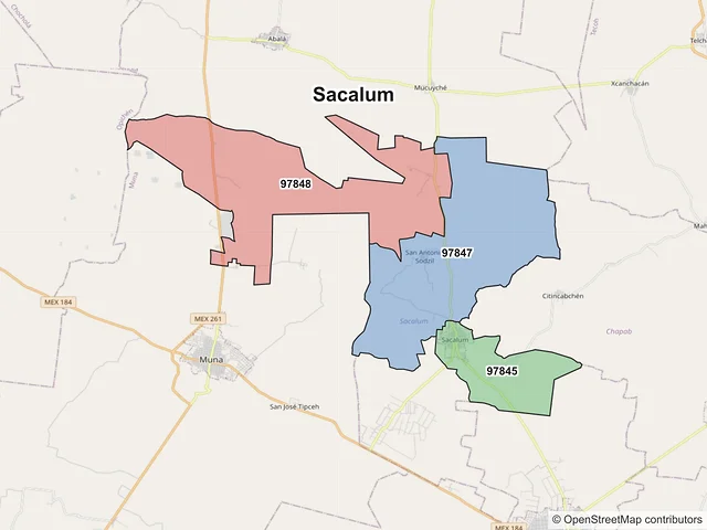 Mapa de códigos postales de Sacalum, Yucatán