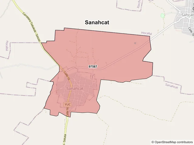 Mapa de códigos postales de Sanahcat, Yucatán