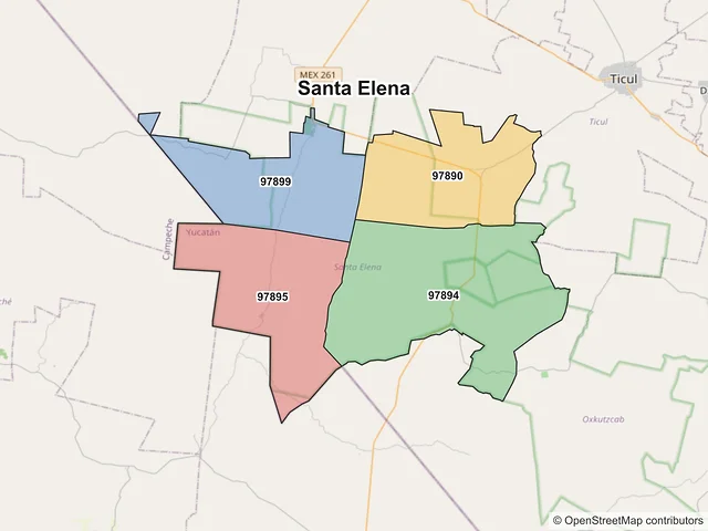 Mapa de códigos postales de Santa Elena, Yucatán