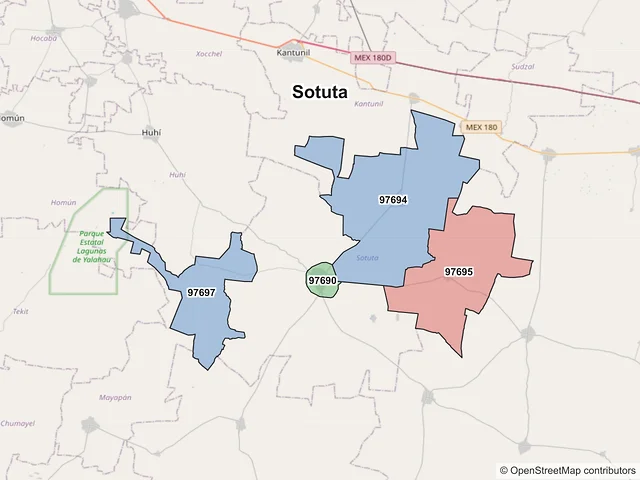 Mapa de códigos postales de Sotuta, Yucatán
