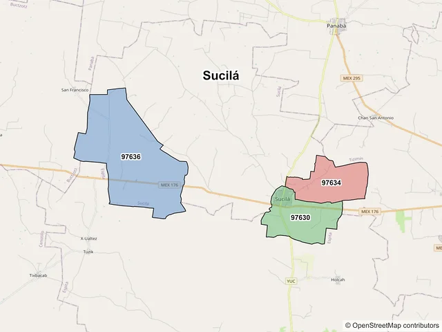 Mapa de códigos postales de Sucilá, Yucatán