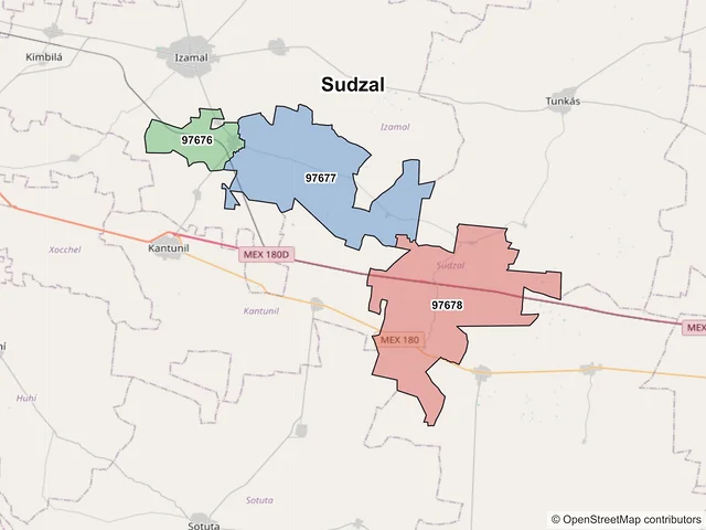 Mapa de códigos postales de Sudzal, Yucatán