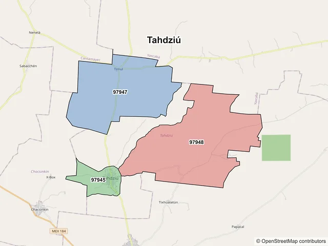 Mapa de códigos postales de Tahdziú, Yucatán
