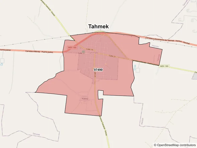 Mapa de códigos postales de Tahmek, Yucatán