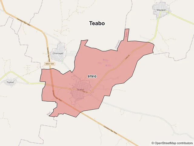 Mapa de códigos postales de Teabo, Yucatán