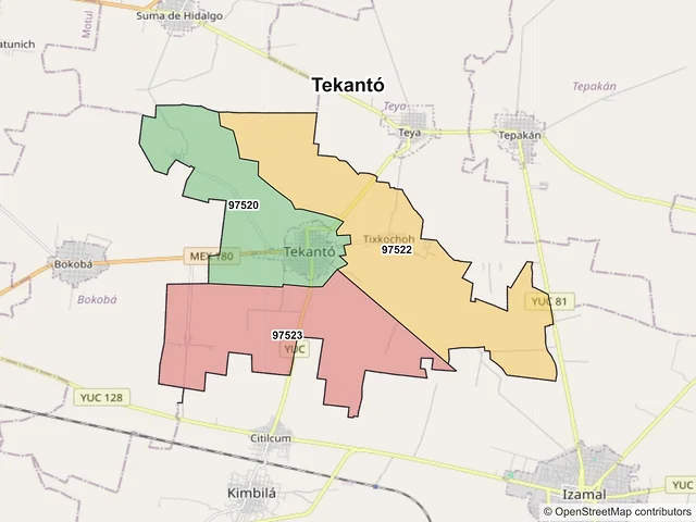 Mapa de códigos postales de Tekantó, Yucatán