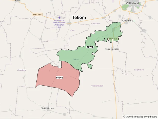 Mapa de códigos postales de Tekom, Yucatán