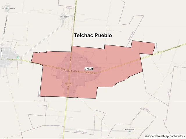 Mapa de códigos postales de Telchac Pueblo, Yucatán