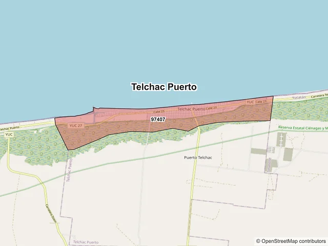 Mapa de códigos postales de Telchac Puerto, Yucatán