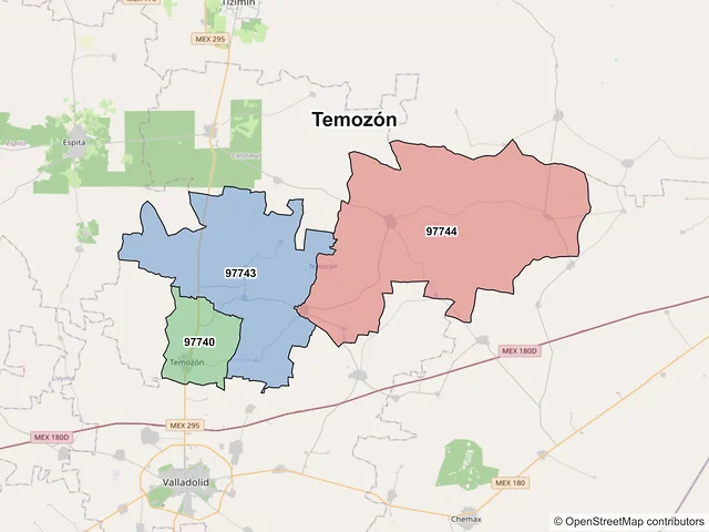 Mapa de códigos postales de Temozón, Yucatán