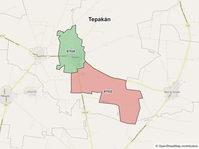 Mapa de códigos postales de Tepakán, Yucatán