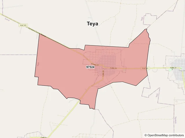 Mapa de códigos postales de Teya, Yucatán