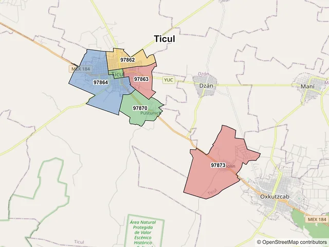 Mapa de códigos postales de Ticul, Yucatán