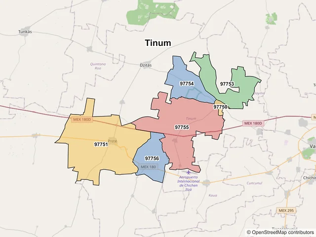 Mapa de códigos postales de Tinum, Yucatán