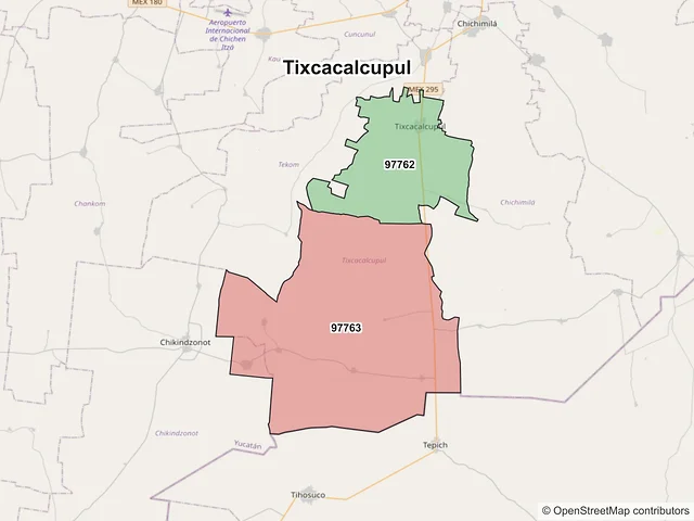Mapa de códigos postales de Tixcacalcupul, Yucatán