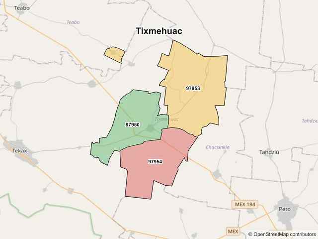 Mapa de códigos postales de Tixmehuac, Yucatán