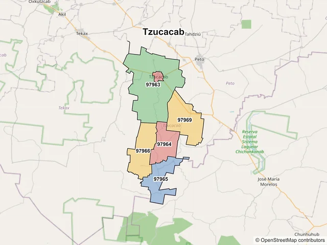 Mapa de códigos postales de Tzucacab, Yucatán