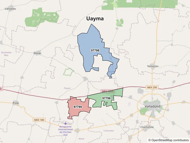 Mapa de códigos postales de Uayma, Yucatán