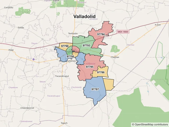 Mapa de códigos postales de Valladolid, Yucatán
