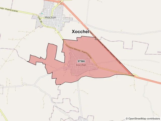 Mapa de códigos postales de Xocchel, Yucatán