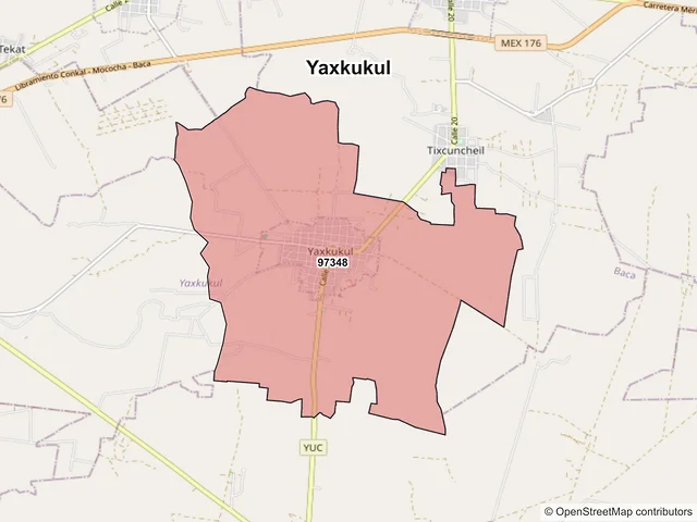 Mapa de códigos postales de Yaxkukul, Yucatán