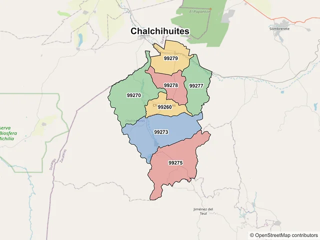 Mapa de códigos postales de Chalchihuites, Zacatecas