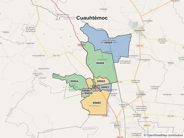 Mapa de códigos postales de Cuauhtémoc, Zacatecas