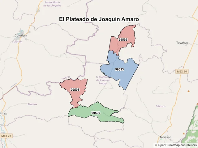 Mapa de códigos postales de El Plateado de Joaquín Amaro, Zacatecas
