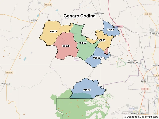 Mapa de códigos postales de Genaro Codina, Zacatecas