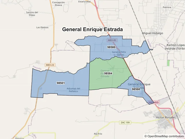 Mapa de códigos postales de General Enrique Estrada, Zacatecas