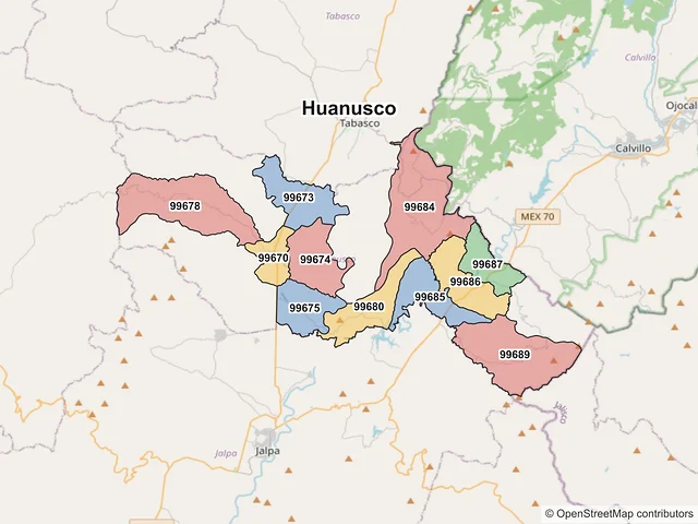 Mapa de códigos postales de Huanusco, Zacatecas