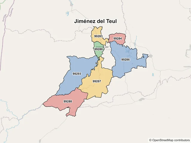 Mapa de códigos postales de Jiménez del Teul, Zacatecas